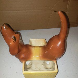 Vintage Weiner Dog Daschund Ring and Sponge Holder/Planter
